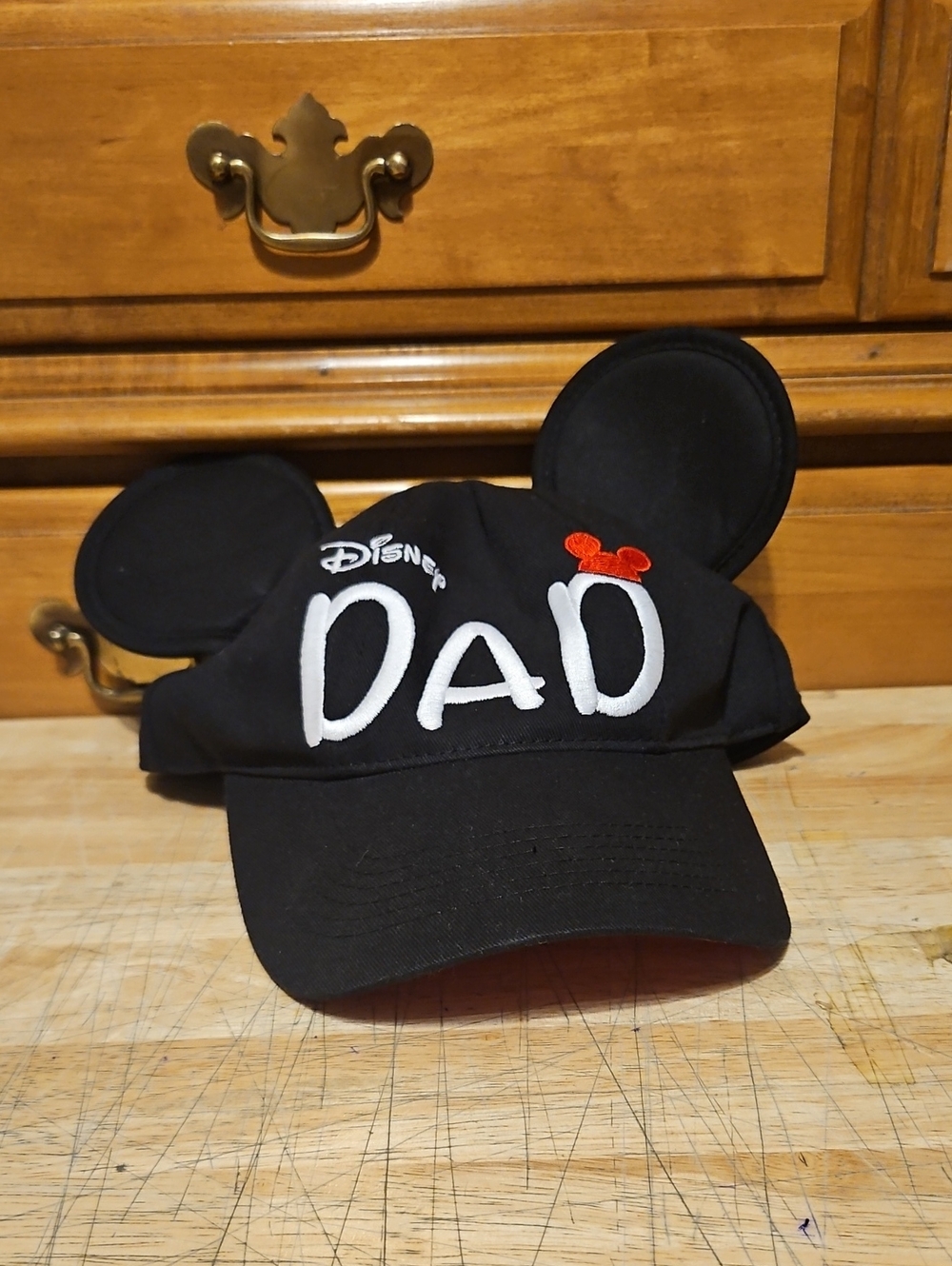 Disney Black Dad Mickey Ear Cap with Red Accent